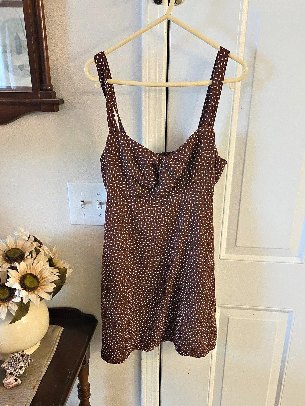 Old Navy Polka Dot Mini Dress in Brown & White Size Small Like New